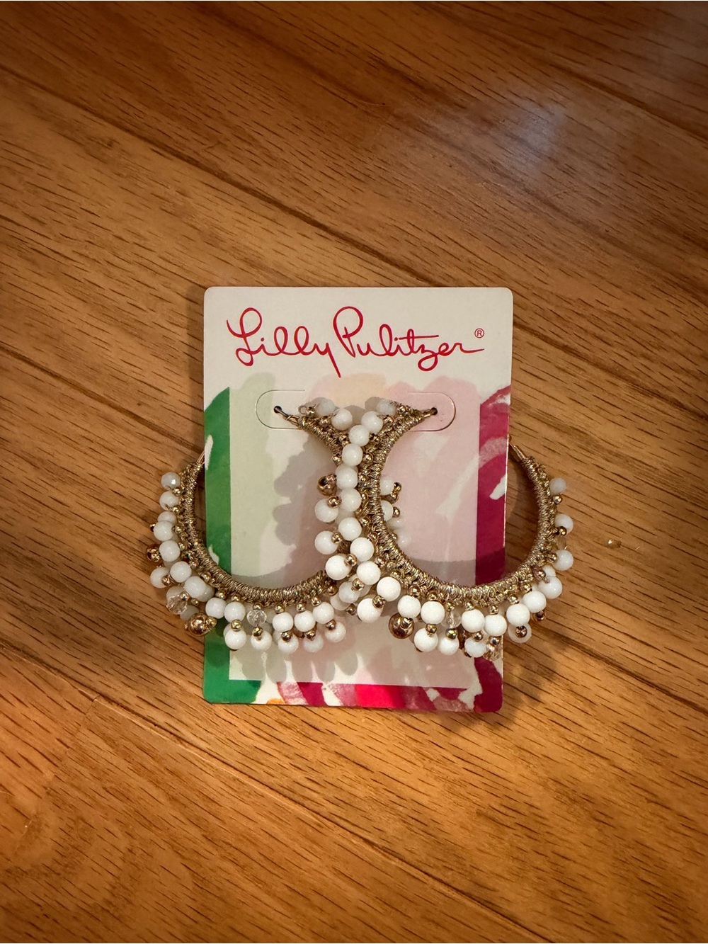 Lilly Pulitzer Resort White Beaded NWT Hoop Earrings #preppy #party #wedding